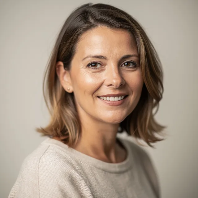 portrait d’Élodie Lamarche souriante sur fond neutre clair