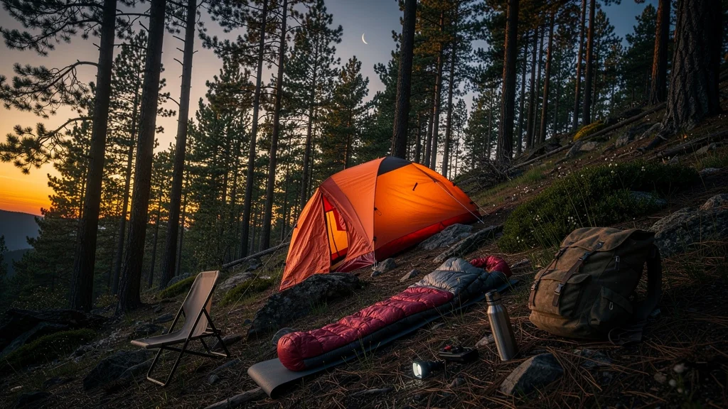 Tente plantée sur un sol en pente, illustrant une mauvaise installation qui ruine les nuits en camping