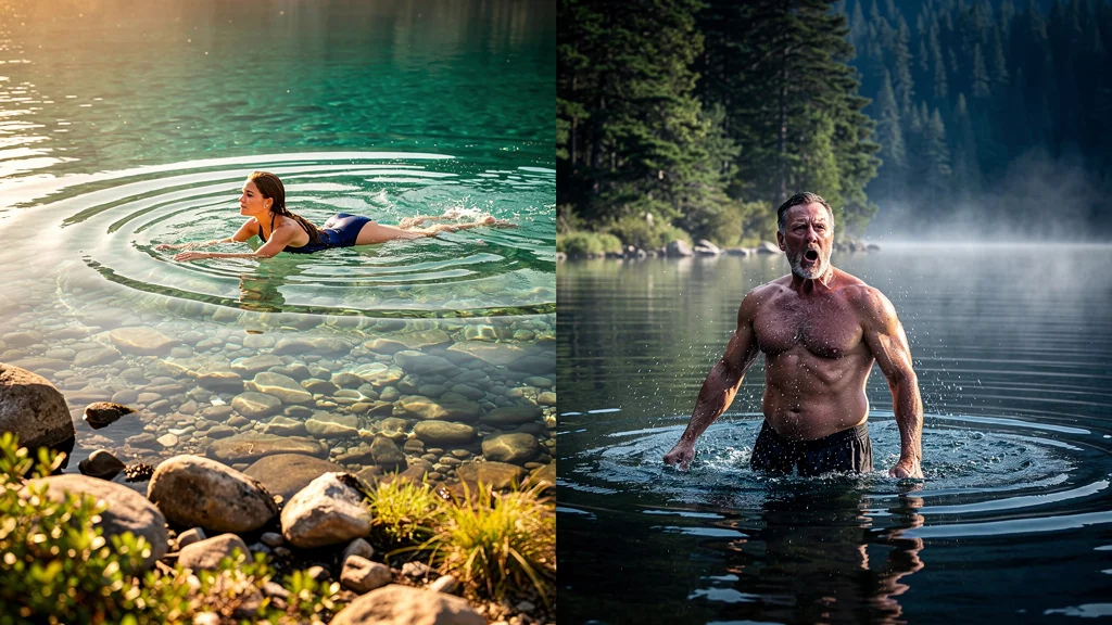 Comparaison baignade au lac de Saint-Agnan et au lac du Crescent en immersion naturelle photoréaliste