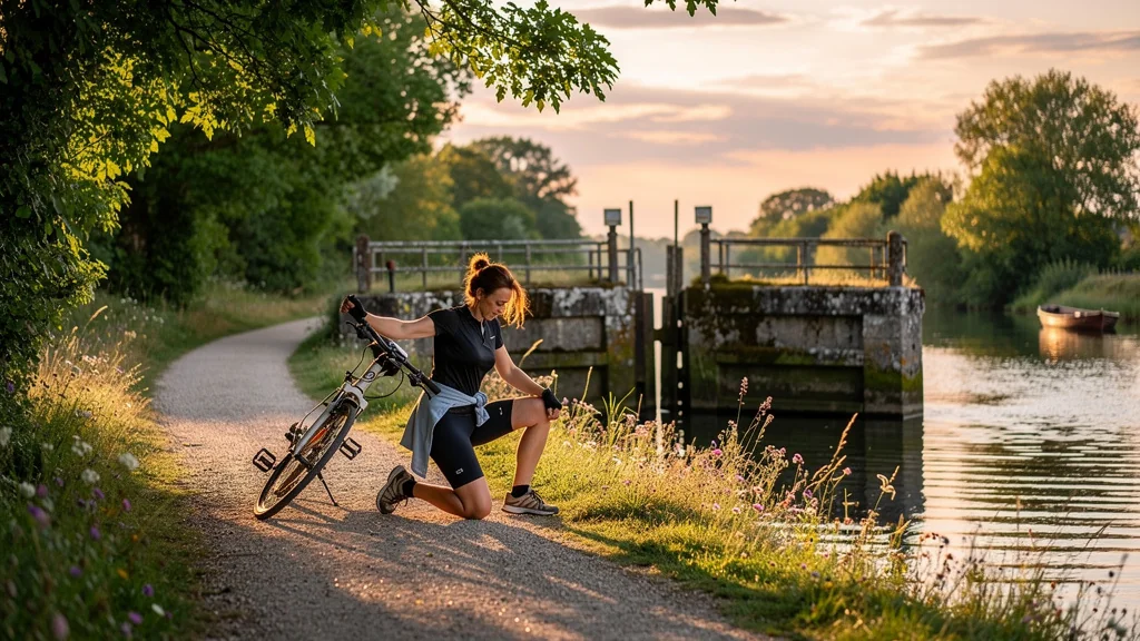 Balade à vélo le long du canal du Nivernais près de Clamecy avec chute près des écluses