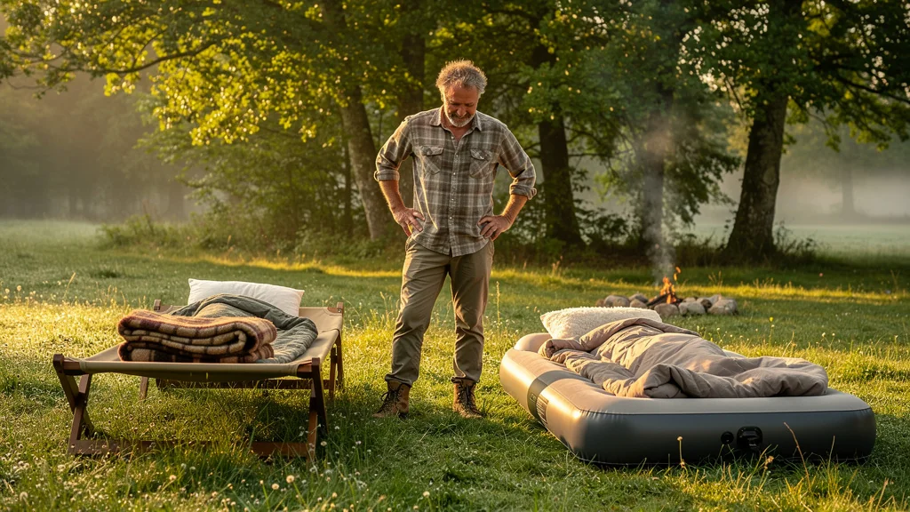 Comparaison réaliste lit de camp et matelas gonflable en Yonne après 6 nuits de test