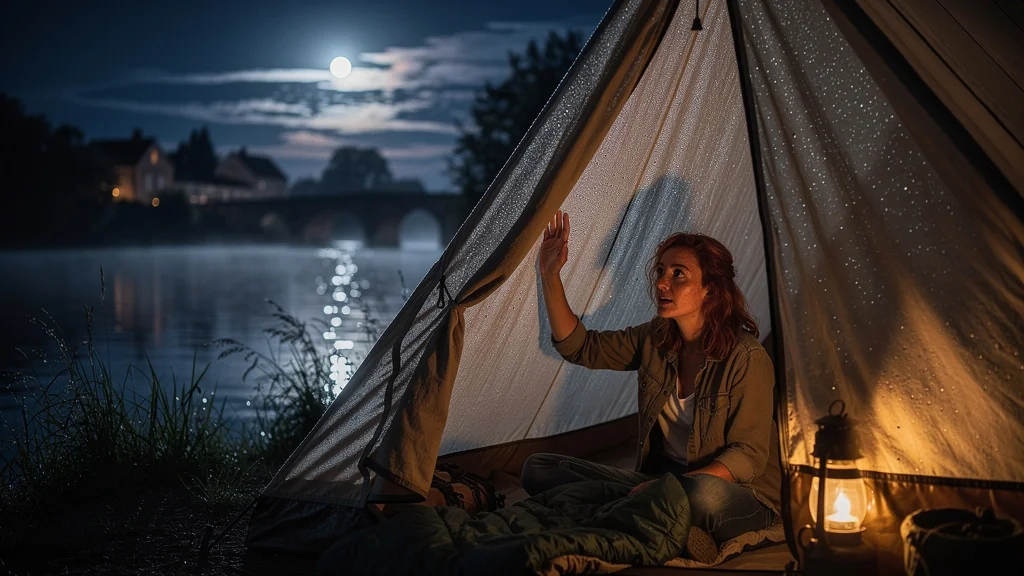 Première nuit sous tente au bord du canal de Bourgogne près d’Auxerre avec condensation à minuit