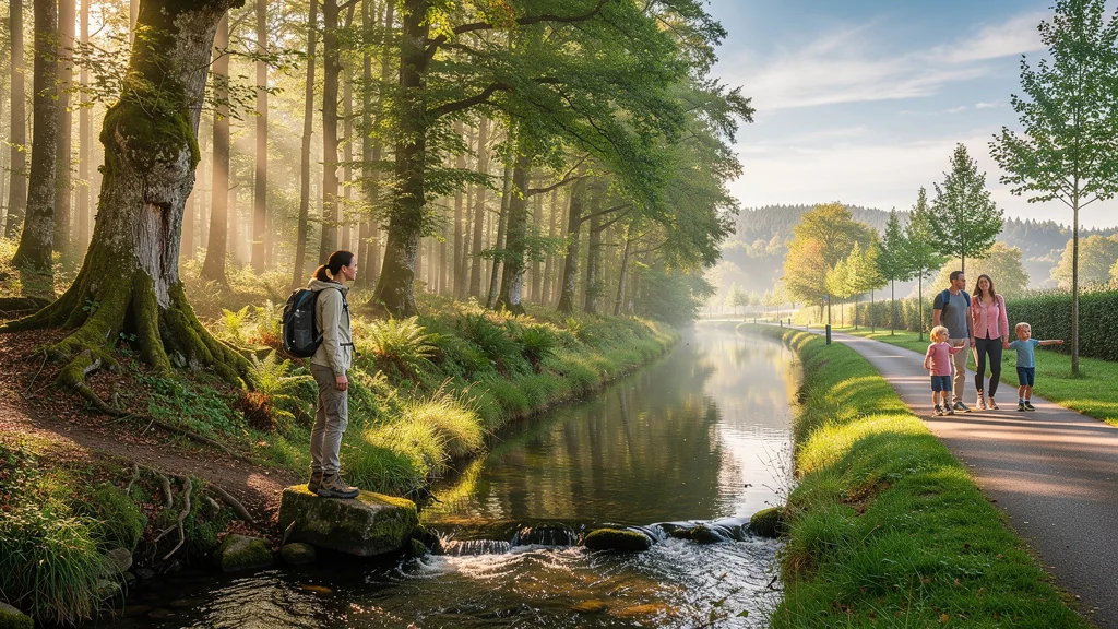 Contraste photographique entre Morvan sauvage et canal aménagé pour débuter la nature