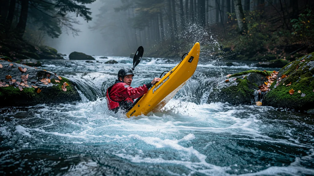 Kayak chaviré par le micro-aquaplaning sous-estimé du courant violent de la Cure en pleine nature