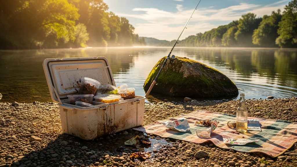 Glacière laissée au soleil près de l'Yonne avec nourriture gâchée, perte totale du repas