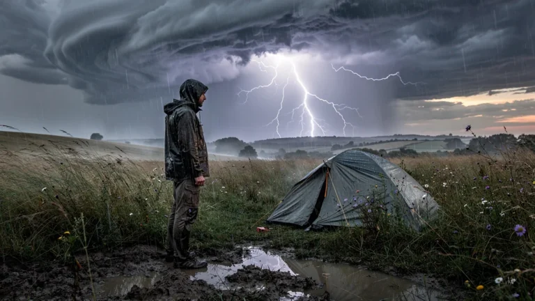 Orage violent sur le plateau de Puisaye forçant à revoir l’emplacement du campement