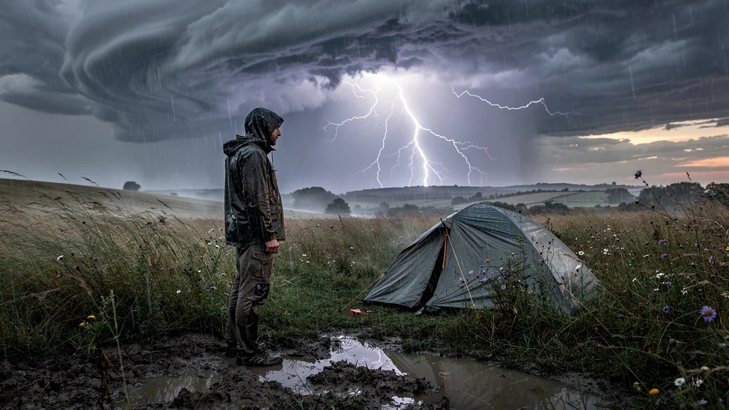 Orage violent sur le plateau de Puisaye forçant à revoir l’emplacement du campement