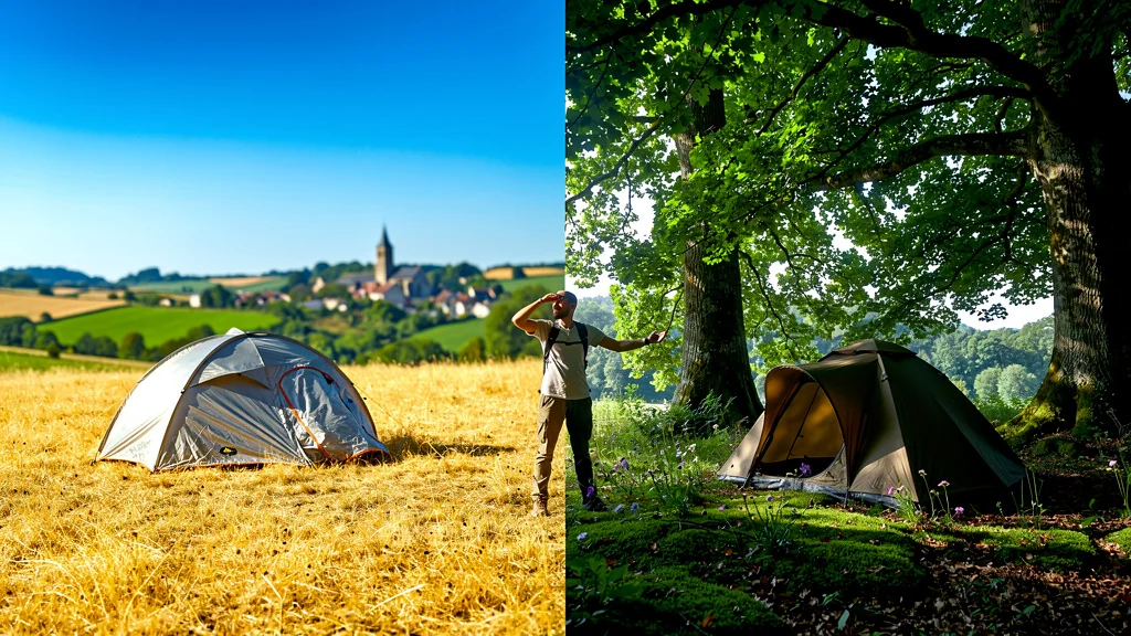 Comparaison photo réaliste d’un emplacement plein soleil et un sous les arbres à Druyes en plein air