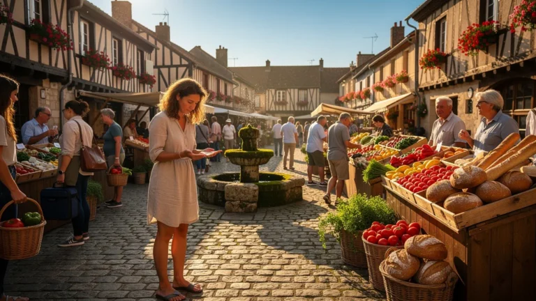 Marché de Saint-Florentin animé un matin, idéal pour composer ses repas en plein air