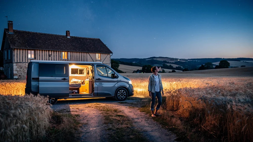 Première nuit à la ferme près de Toucy changeant les habitudes de van, ambiance rurale et cosy