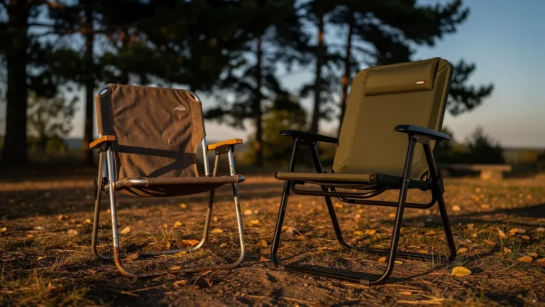 Comparaison hyper-réaliste de deux chaises de camping à 15 € et 40 €, test de durabilité saisonnière