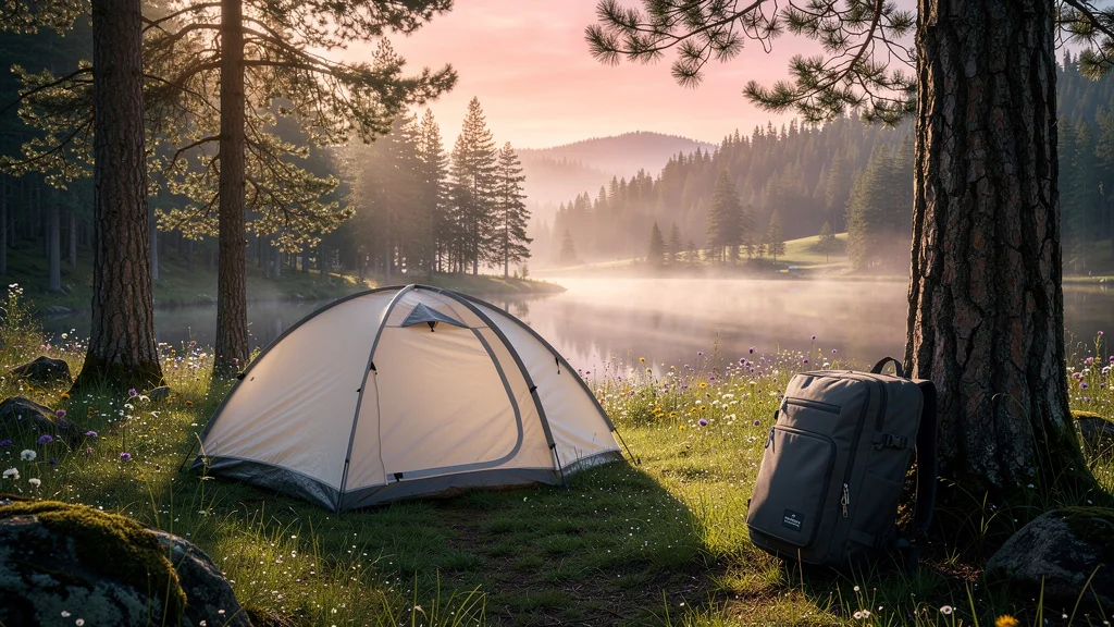 Paysage de camping naturel au lever du jour illustrant la découverte avec Label Evasion
